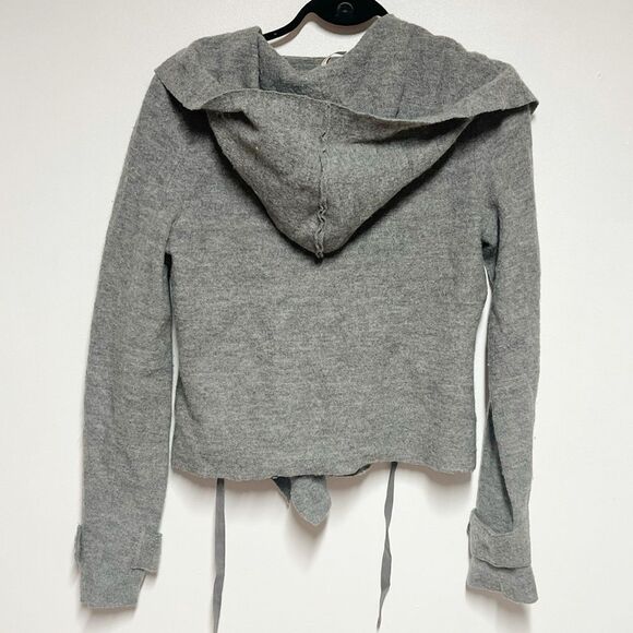 Free People Cinch Front Draped Hoodie Jacket Wool Grey Sweater Jacket Sz S - Picture 4 of 8